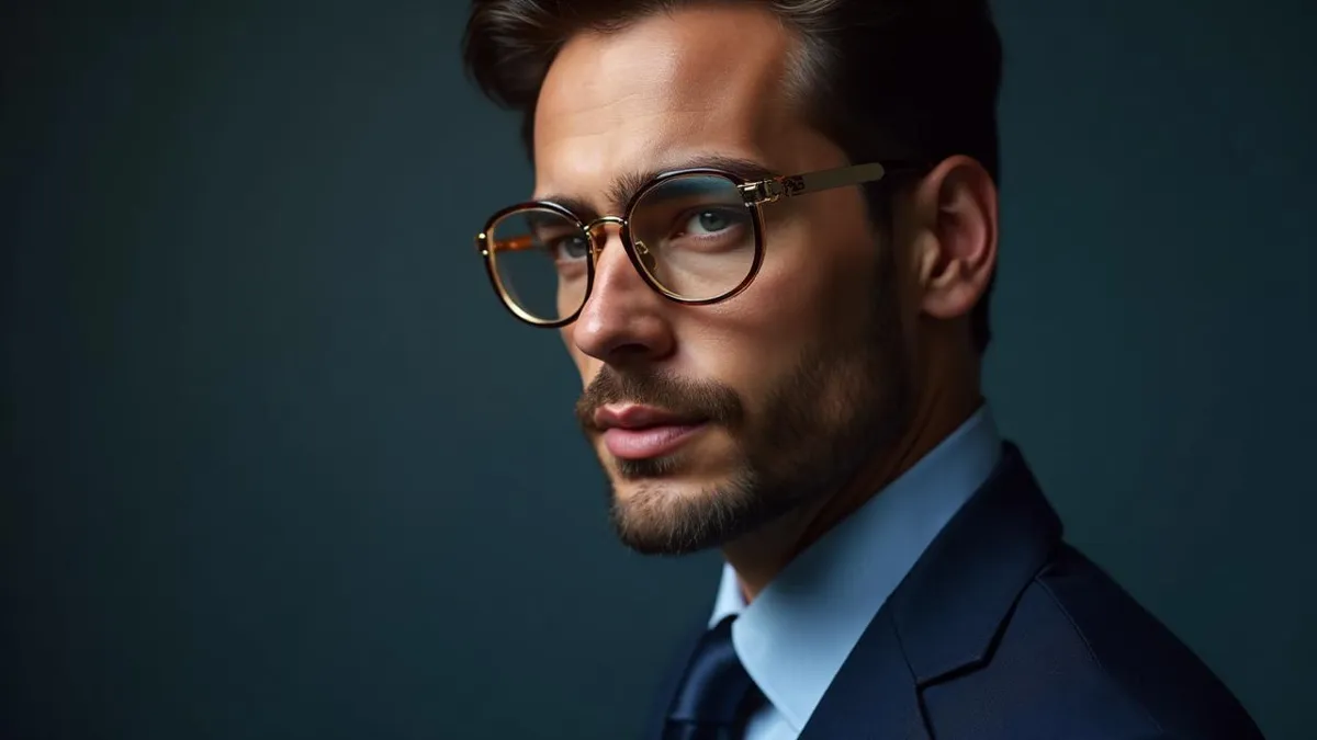 Homme en costume portant des lunettes de vue à monture ronde
